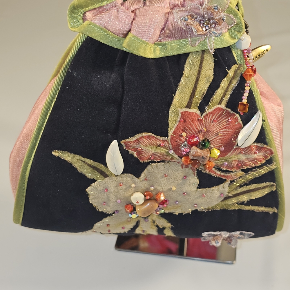 Embroidered Drawstring Bag with Beaded Strap - Picture 3 of 15